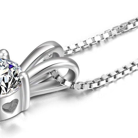 925 Sterling Silver 5A Cubic Zirconia Necklace Solitaire Pendant Necklace for Wo - Picture 3 of 5